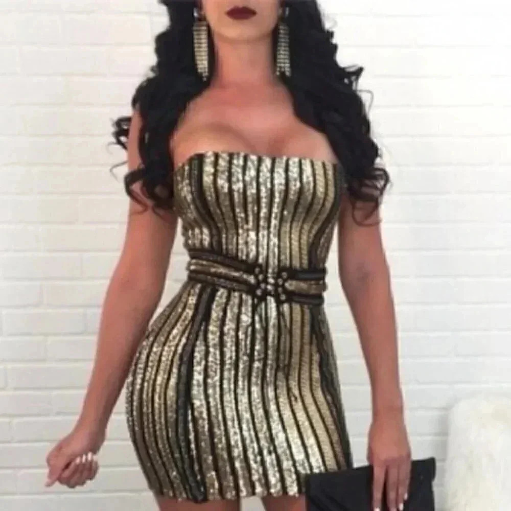 Black & Gold Sequin Mini Dress